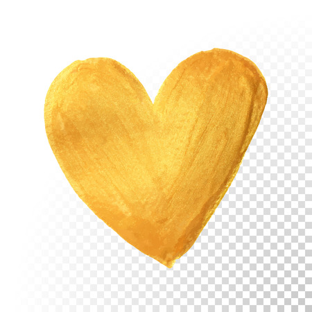 Gold heart paint brush for Valentine on white background. Vector golden watercolor painting of heart shape for love concept design.のイラスト素材