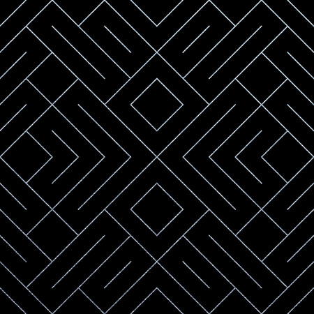 Abstract geometric silver seamless pattern background with glitter lines texture. Vector ornate geometry pattern of rhombus and metal silver lines for luxury ornate black backdrop design templateのイラスト素材