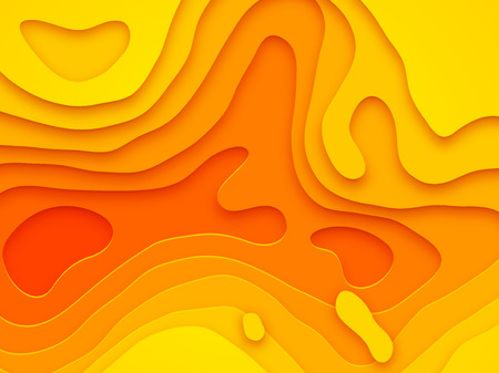 Abstract papercut and multi layer cutout geometric pattern on vector yellow and orange color gradient paper cut backgroundのイラスト素材