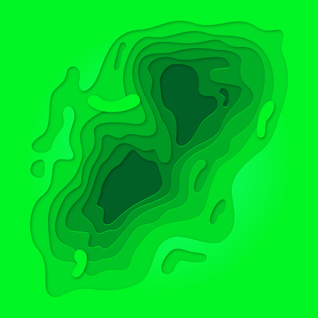 Papercut geometric topography pattern on green 3D multi layer background with geometric eco liquid gradientのイラスト素材