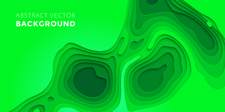 Abstract papercut and multi layer cutout geometric pattern on vector green color gradient paper cut backgroundのイラスト素材