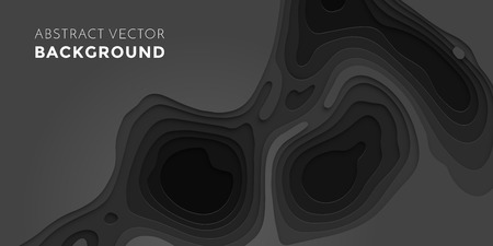 Papercut geometric black pattern background or liquid 3D cutout with dark gray color multi layer for web banner or poster designのイラスト素材