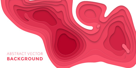 Papercut geometric topography poster or paper cut liquid geometric purple red gradient pattern with red pink 3D multi layer on white background bannerのイラスト素材