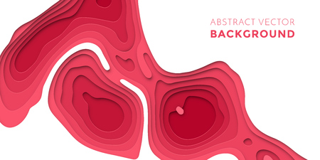 Papercut geometric topography pattern on red 3D multi layer white background with geometric pink red liquid gradientのイラスト素材