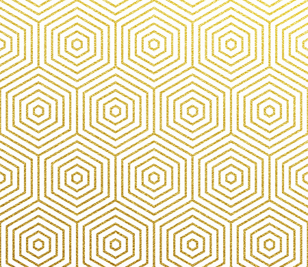 Geometric glittery pattern. Vector abstract background of golden foil texture and gold honeycomb patternのイラスト素材