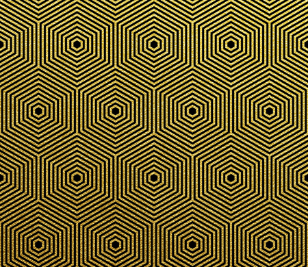 Golden abstract geometric pattern vector background of seamless hexagon mosaic grid gold lines with rhombus wireframe glittery patternのイラスト素材