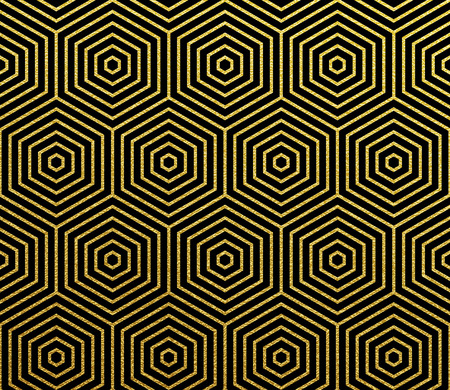Abstract geometric glittery pattern vector background of golden seamless hexagon mosaic grid lines with gold honeycomb patternのイラスト素材