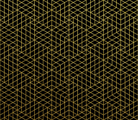 Abstract golden glittery geometric pattern. Vector gold texture background of seamless mosaic grid lines with wireframe patternのイラスト素材