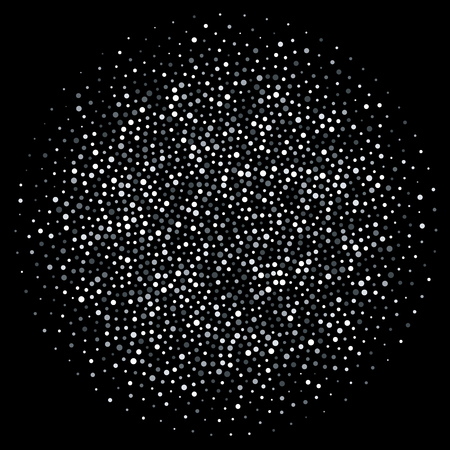 Round circle of silver dots or glitter confetti splash. Vector glittery sparkling firework splatter background template for greeting cards or fashion backdrop designのイラスト素材
