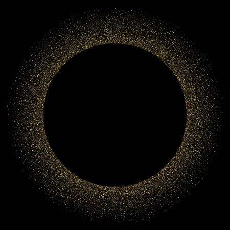 Golden confetti circle frame or shiny glitter particles background. Vector gold dots design backdrop for Christmas, New Year or birthday and luxury fashionのイラスト素材