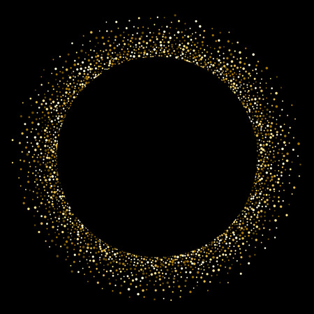Circle frame of golden confetti or shiny radial glitter particles. Vector gold glittery dots splatter background for Christmas, New Year or birthday and luxury fashion cosmetic designのイラスト素材