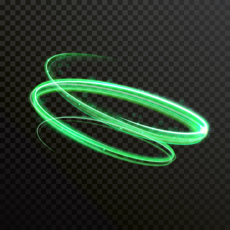 Green neon light vector shiny trace or spiral twirl trail with shine sparkle effect for luxury premium cosmetic designのイラスト素材