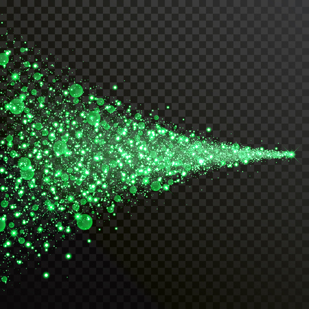 Green particles light or sparkling glitter shine and comet trail.のイラスト素材