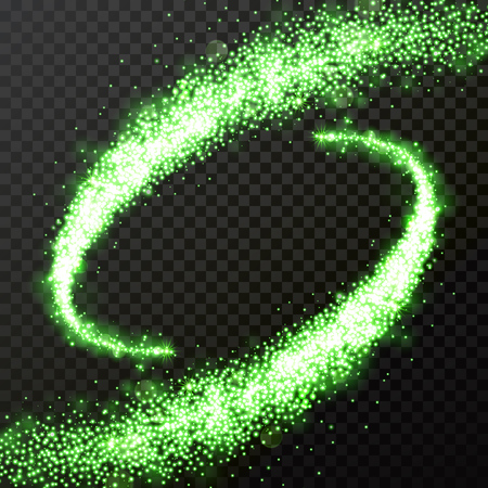 Green glitter comet trails with vector shiny neon light particles twirlのイラスト素材