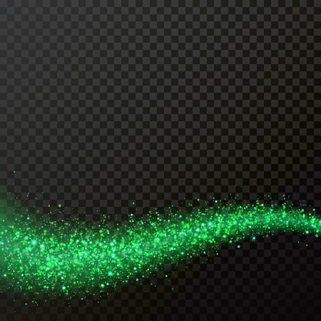 Green glitter comet trail or trace with vector shiny neon light wave particlesのイラスト素材