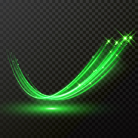 Green particles wave or comet trail with vector sparkling light effectのイラスト素材