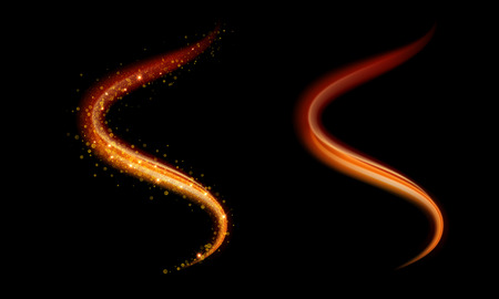 Golden light glow vector shiny trace or spiral trail with flame shine effectのイラスト素材