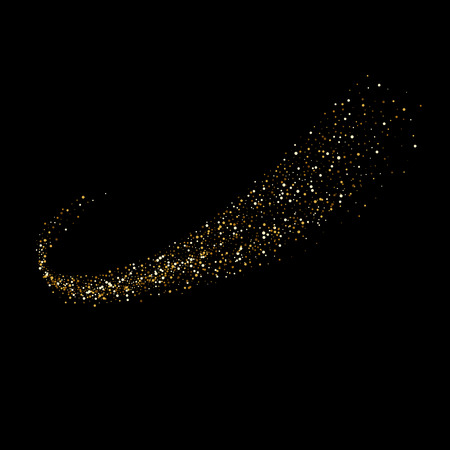 Golden particles wave or comet trail wave with sparkling light effect on vector transparent backgroundのイラスト素材