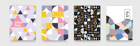 Abstract geometric pattern background texture for poster cover design. Minimal color vector banner template with circles, squareのイラスト素材