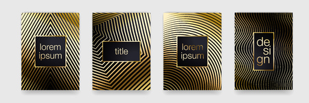 Luxury gold pattern background. Geometric golden line texture. Vector poster banner template setのイラスト素材