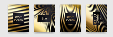 Luxury gold pattern background. Geometric golden line texture. Vector poster banner template setのイラスト素材