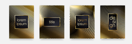 Luxury gold pattern background. Geometric golden line texture. Vector poster banner template setのイラスト素材