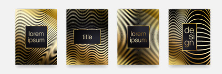 Luxury gold pattern background. Geometric golden line texture. Vector poster banner template setのイラスト素材