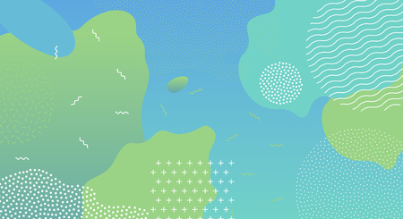 Abstract liquid color pattern and pop art line and dots background. Vector splash overlay geometric design in trendy Memphis styleのイラスト素材