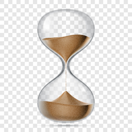Hourglass or sandglass vector realistic 3D icon isolated on transparent background. Vector hour glass clock with flowing sandのイラスト素材