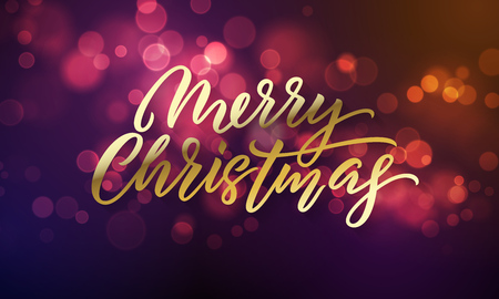 Merry Christmas lettering and Xmas holiday sparkling flares background. Vector Christmas lights sparkles with light blureのイラスト素材