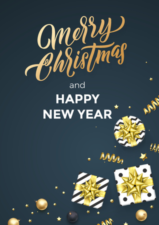 Christmas black poster  design template of golden glittering confetti decoration.のイラスト素材