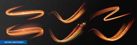 Light effect trails, golden glitter glow waves and sparkling flare tails.のイラスト素材