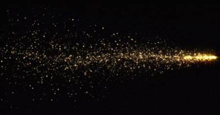 Golden glitter light comet trail, sparkling shine tail wave. Gold glittering shimmer, magic glowing...