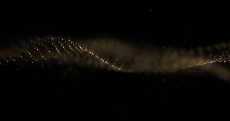 Gold glitter particles wave, glittering golden sparks, bokeh shimmering light shine waveの写真素材