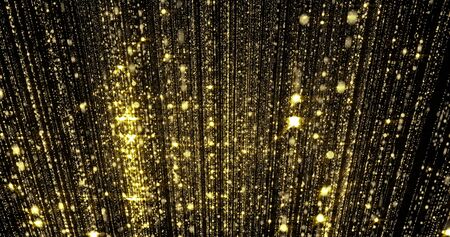 Golden rain, gold glitter particles, magic light sparks curtain.の写真素材