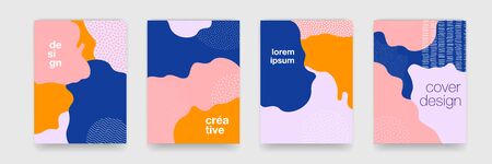 Fun doodle pattern background with abstract shapes and colors. Modern pattern for funny brochure cover, vector template designのイラスト素材