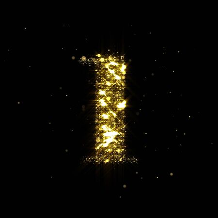 Golden glitter number 1, sparkling gold light and glowing gold particles shine fontの写真素材