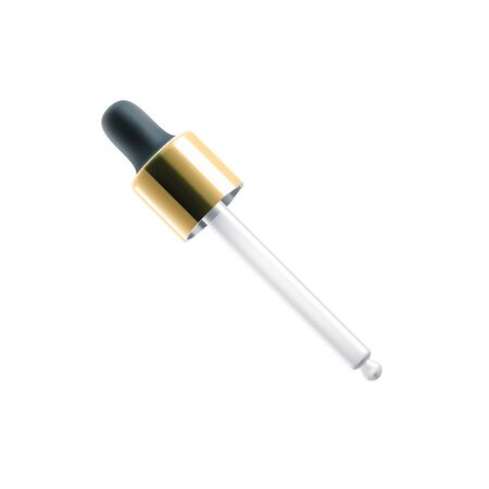 Glass dropper with golden cap from cosmetic bottleの写真素材