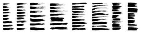 Brush strokes, black ink lines, vector abstract set with paint brush grunge texture on whiteのイラスト素材