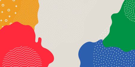 Abstract pop art color paint splash pattern background. Vector overlay geometric design, trendy Memphis 80s-90s style liquid fluid color pattern backgroundのイラスト素材
