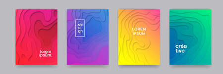 Backgrounds, abstract gradient color pattern, vector design. 3D wave shape, geometric liquid fluid flow graphic, paper cut art posters and color gradient abstract backgrounds setのイラスト素材