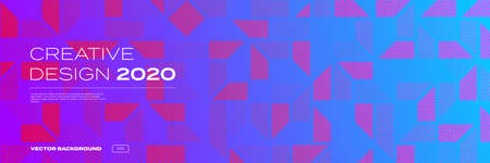 Background pattern, color gradient halftone creative design, 2020 trend vector. Abstract geometric and digital technology dot halftone pattern, on purple pink neon backgroundのイラスト素材