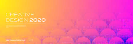 Background color gradient pattern, geometric halftone vector abstract trendy design. Simple minimal neon purple pink and yellow halftone color gradient on modern pattern backgroundのイラスト素材