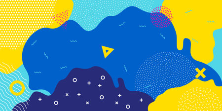 Background pattern, abstract Memphis color splash, vector paint mural or kid playground and playroom wallpaperのイラスト素材