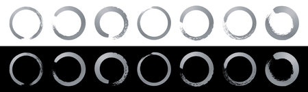 Hand drawn sketch vector brush line circle. Silver vector round scribble frame shape element. Circular paint brush stroke designのイラスト素材
