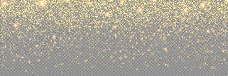 Glitter gold background with spark dust, vector glow shimmer effect. Christmas gold glitter glowing sparkles on transparent background, falling golden glittering shimmerのイラスト素材