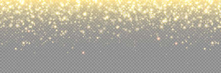 Gold glitter background, particle sparkles and vector golden confetti rain. Abstract glitter gold light with glistering glow, Christmas glowing dust shine and magic shimmerのイラスト素材