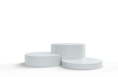Podium platform or stage, 3d white stand, realistic product display background. Round dais pedestal or podium platform pillars for product display or presentationの写真素材