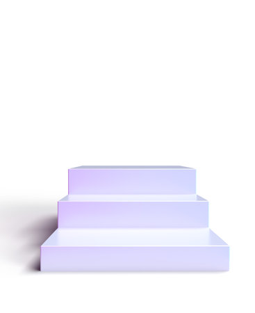 Podium background, platform pedestal with white stairs, 3d stage. Product display stand or stage stairs to podium platform of box blocksの写真素材
