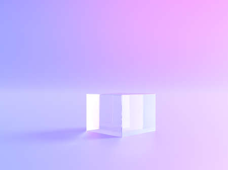 Crystal display or glass platform for product background, 3d design. Crystal glass podium or product display, transparent stand with light for luxury presentationの写真素材
